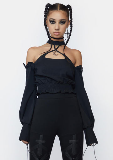 Moon Collar Long Sleeve Crop Top
