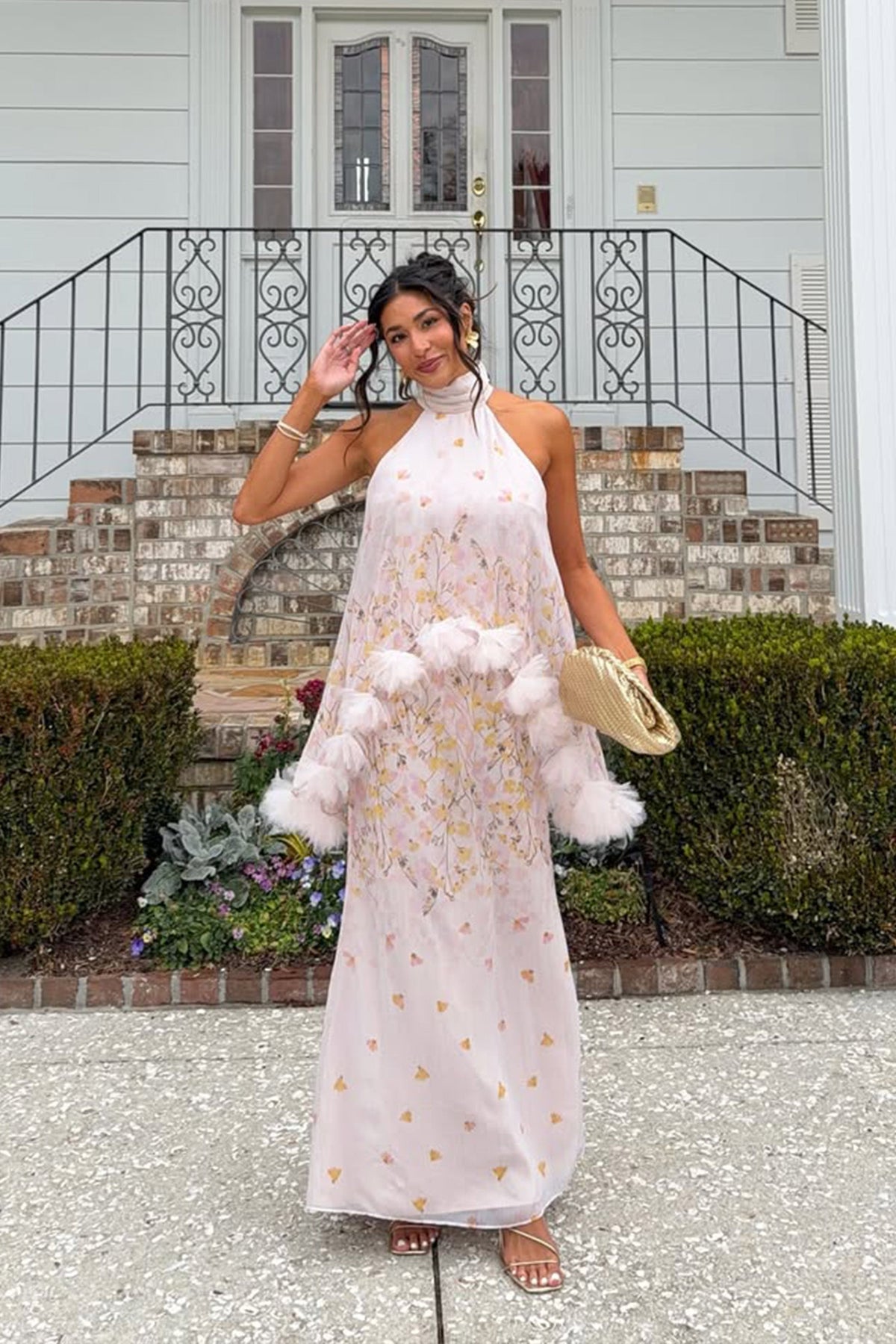 Tulsia Floral Cape Maxi Dress in Pink