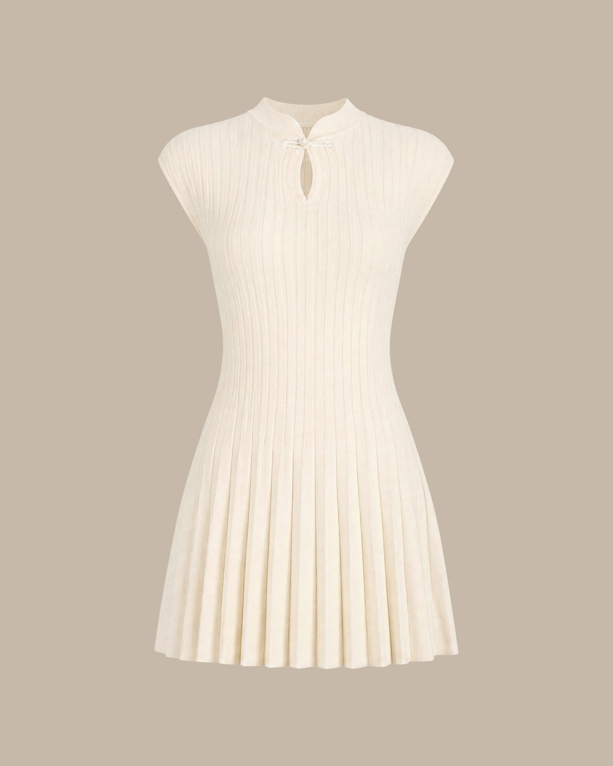 Apricot Mandarin Collar Mini Sweater Dress