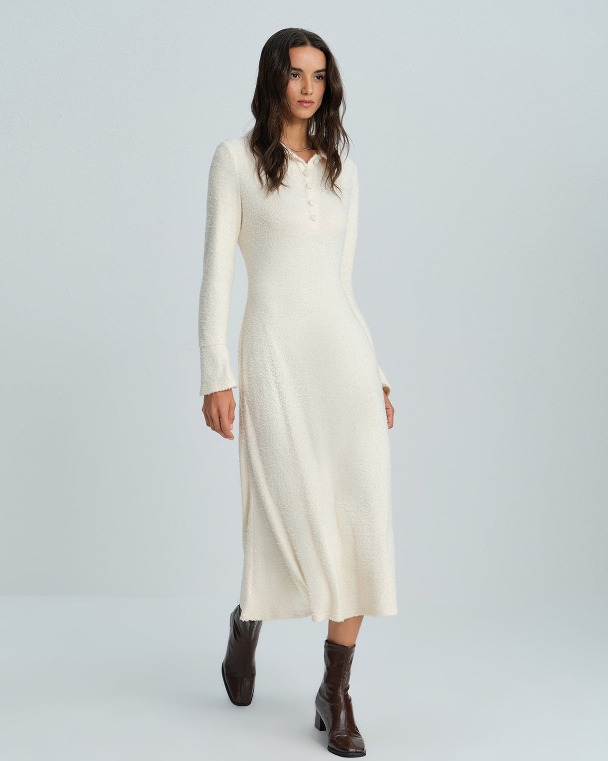 Apricot Collar Bell Sleeve Midi Dress