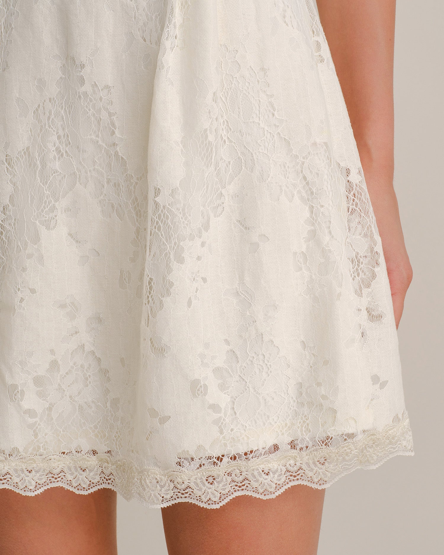 Apricot U Neck Puffed Sleeve Lace Mini Dress