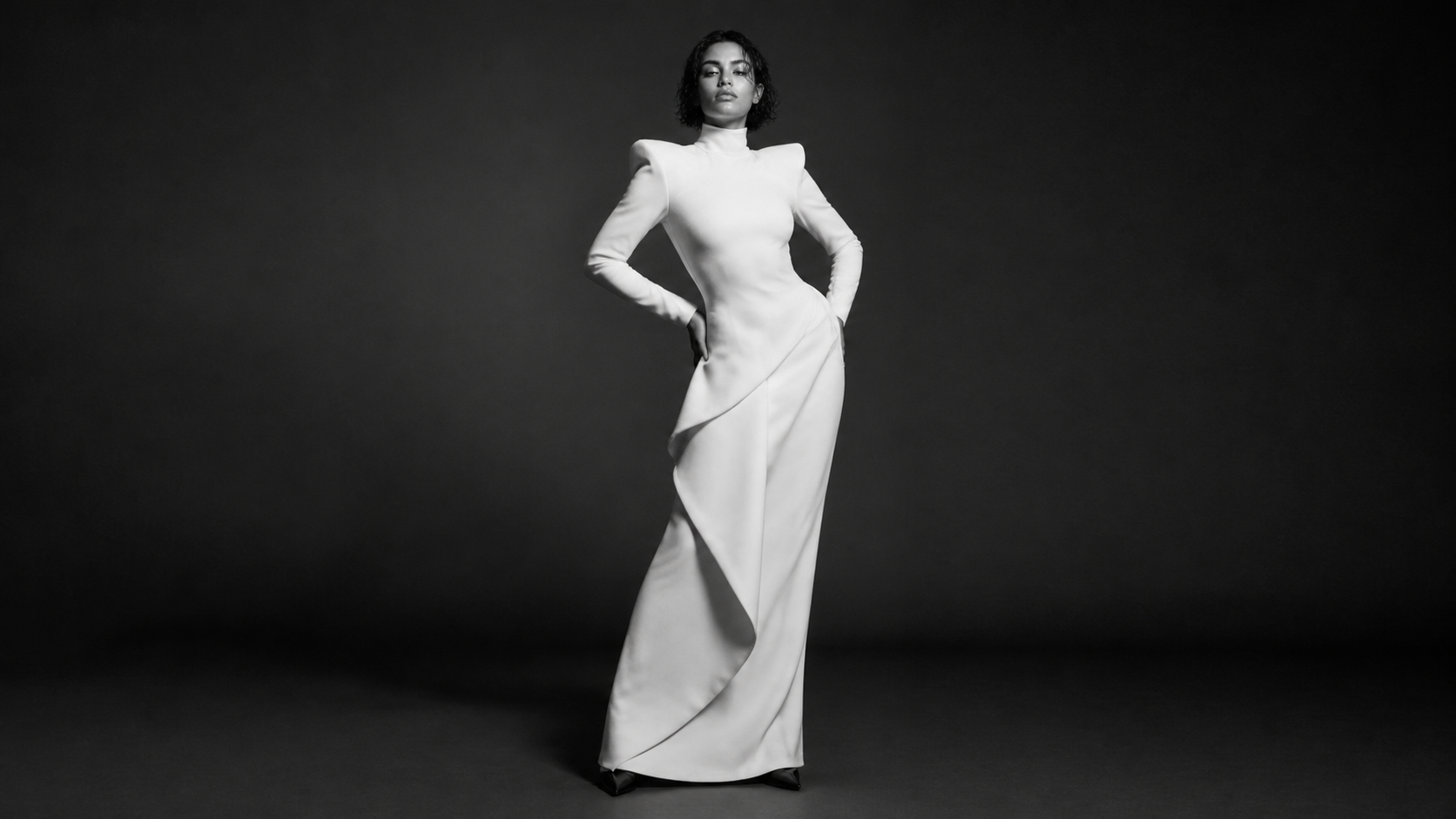 ERAVINE monochrome sculptural dress campaign
